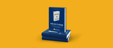 Navy Blue book cover with white text that reads Objections Book Club Guide on a yellow background
