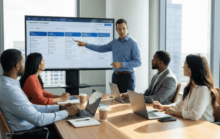 Image of a Sales Gravy Fractional Sales Leader conducting a pipeline review with a sales team