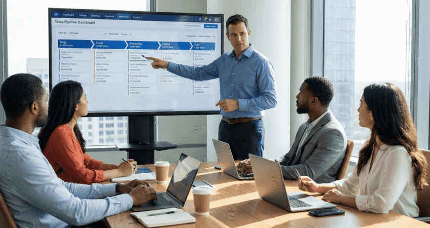 Image of a Sales Gravy Fractional Sales Leader conducting a pipeline review with a sales team