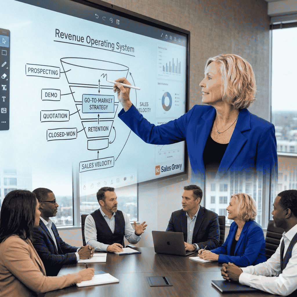 Image of Beth Maynard A Sales Gravy Fractional Sales Leader developing a scalable revenue roadmap. This image represents the strategic intervention needed to fix broken sales processes, install operational discipline, and build a foundation for future scaling.