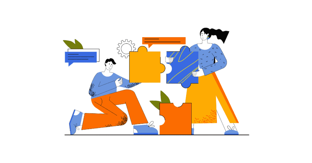 Two small business owners working through a sales training puzzle — free Sales Gravy guide to building a small business sales training program